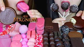 ASMR CAKE POPS, PINK MAGNUM ICE CREAM, MILKA CHOCOLATE, KINDER BUENO, KITKAT, NERDS ROPE, GUMMY 먹방