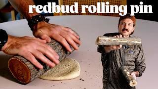 Turning a redbud wood log into a rolling pin to make tree flavored pop-tarts