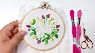 Roses Stitch-Along  Day 3 - Flower Buds ️ Bullion Stitch and Satin Stitch 🪡 Brazilian Embroidery