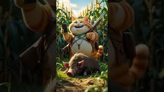 Chubby Orange Tabby Hunts Wild Boar in Cornfield!  [3D Cartoon Short]