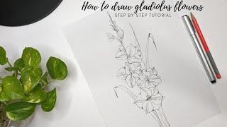 How to draw Gladiolus flowers. Simple and easy drawing. Step by step tutorial.