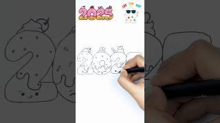 How to Draw Cute 2025 Donut Numbers | Easy Kawaii Drawing Tutorial #shorts