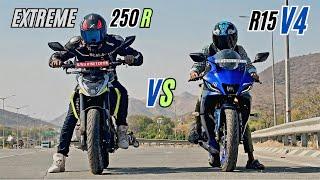 HERO EXTREME 250R vs YAMAHA R15 V4 DRAG RACE | ITS TO BAND BAJJ GAY