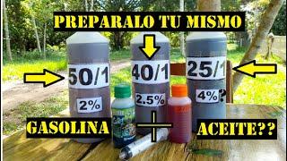 Como preparar el  combustible para la Desbrozadora o Motosierra (50/1, 40/1 y 25/1)