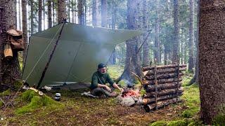 3-tägiges Solo-Bushcraft-Camping – Pilzsuche – Planenschutz – Camping im Regen