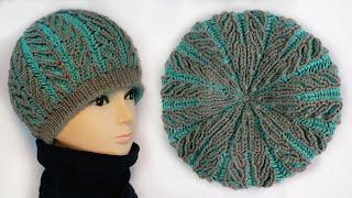 Шапка Бриошь «Елочка» спицами  Brioche hat knitting pattern