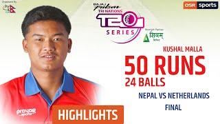 KUSHAL MALLA Second Fastest 50 for Nepal in T20I Vs Netherlands || Final Match