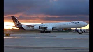 Sunset Lufthansa A340-600 take off, DTW