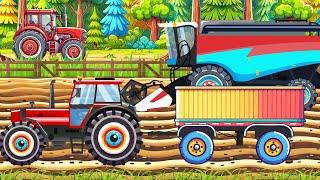 Harvest on the Farm - Color Tractor and Combine in Action, Bountiful Crops on a Vibrant Countryside