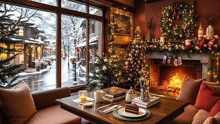 Winter Coffee Shop Ambience with Smooth Christmas Jazz Music and Christmas Fireplace for Relaxing 