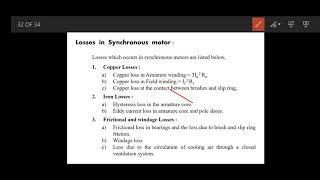 Losses in Synchronous motor