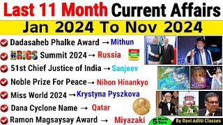 Last 11 Months Current Affairs 2024 | January 2024 To November 2024 | Important Current Affairs 2024