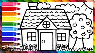 How To Draw A House  Drawing And Coloring A House With A Garden Drawings For Kids