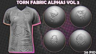 ZBrush Torn Fabric Sculpting. Alpha preview.