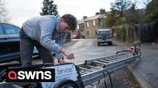 Meet Alfie, with no qualifications, he makes a living doing odd jobs on his tandem bike | SWNS