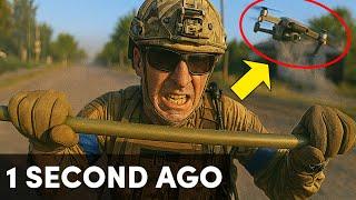Ukrainian Soldier Escapes Russian Drone Attack by a Second!