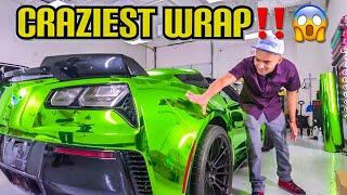 One of the most DIFFICULT Wraps I've Ever DONE! | Lime Green Chrome Corvette !