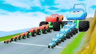 Big & Small McQueen vs Chick Hicks vs Tow Mater vs King Dinoco vs Monstertruck - BeamNG.Drive