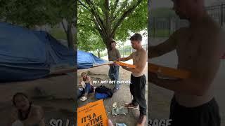 Giving Pizza to Homeless and Helping Set Up a Tent!