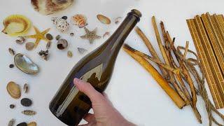Shells, dry branches and glass bottle... Sea shore Bottle Art. Home decor