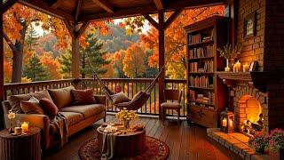 Cozy Fall Porch Ambience  Smooth Jazz Instrumental Music and Fireplace Sounds for Relaxation