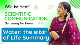 BSc 1st Year Scientific Communication || Water: The Elixir of Life Summary & Questions Solution