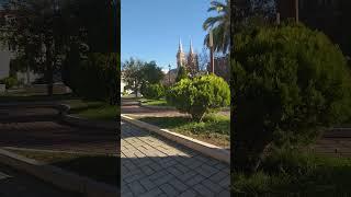 A small park with a view of the sights.