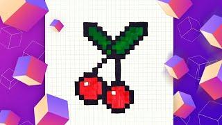 Как нарисовать вишенку / Вишенка по клеточкам / Простые рисунки / How to draw a cherry - pixel art