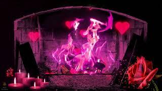 Romantic Valentines Day Fireplace  Pink Fireplace Sounds with Heart  Valentines Ambience, Winter