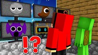 JJ and Mikey Watching for Scary ICNREDIBOX SPRUNKI in Secret Bunker in Minecraft Maizen