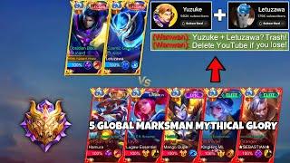 2v5!  | Yuzuke + Letuzawa Vs 5 Global Marksman Mythical Glory (They Said We're Trash? ) - Who Win?