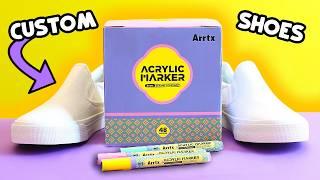 Customizing SHOES and UNBOXING Arrtx Acrylic Paint Markers 48 Set *satisfying art*