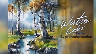 Landscape painting | how to paint trees | simple method of watercolor by prakashanputhur