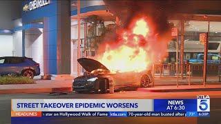 Street takeovers leave burning vehicles in South Los Angeles