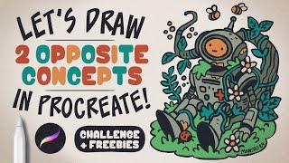 Let's Draw 2 Opposite Concepts Together | Art Challenge + Procreate freebies 