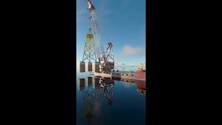 Foundation installation vessel lifting wtg suction bucket and jacket 3d animation