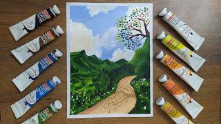 Acrylic painting of Valley Path | Satisfying ️ | AK arts