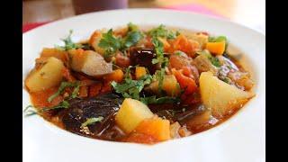 AJAPSANDALI with fresh tomatoes! The famous Georgian vegetable stew! აჯაფსანდალი! Eng sub.