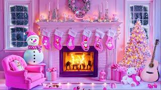 Cozy Pink Christmas Fireplace Ambience ️ Instrumental Christmas Music  Pink Christmas Background