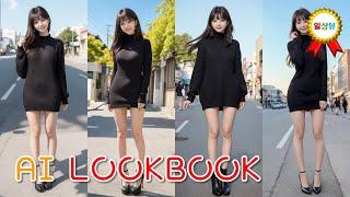 AI Lookbook #90 - Street Black Sweater One Piece Dress Female Model Illustration