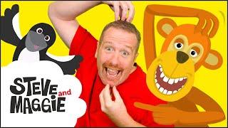 Funny Monkey Mime Game with Steve and Maggie | Animals for Kids | Wow English TV