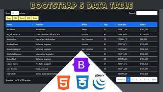 Bootstrap v5 Data Table. Export Table Data in Excel, PDF, CSV, Print and Copy.