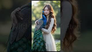 a woman was hugging a graceful peacock  #animals  #beauty  #wildlife #birds #peacock #wildhearts