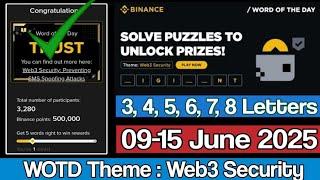 Binance Word of the day today Crypto Bitcoin theme Web3 Security wotd wodl answer 09-15 June 2025