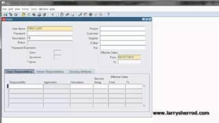 SYS Setting up a new user account, Oracle Applications Training