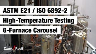 ASTM E21 / ISO 6892-2 I Hochtemperatur-Prüfsystem mit 6-Ofen Karussell für hohen Probendurchsatz