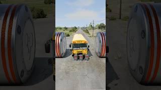 Long City Buses & School Bus vs Bollards Crash - BeamNG.Drive #shorts #beamngdrive #bus