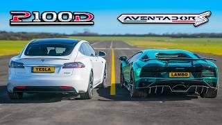 Lamborghini Aventador S v Tesla Model S P100D - DRAG RACE, ROLLING RACE & BRAKE TEST