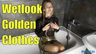 Wetlook Golden Clothes | Wetlook tights | Wetlook girl in shower