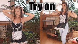 beautiful girl Try on robe and maid costume || transparent dress try on haul anya p video